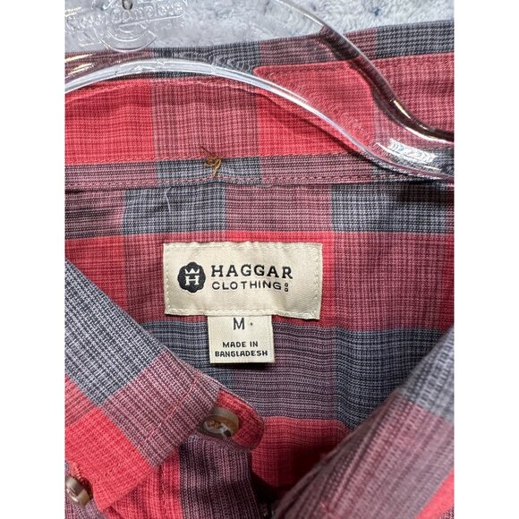 Haggar Red & Gray Plaid Button-Down Long Sleeve Shirt Mens Medium Cotton Blend - Picture 4 of 6